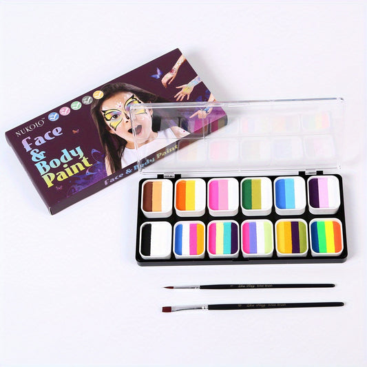 12 Colors Rainbow Strip Palette Body Paint Pigment Washable Stage Makeup