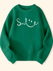 Girls Smile Face Pattern Sweatshirt Long Sleeve Top Pullover