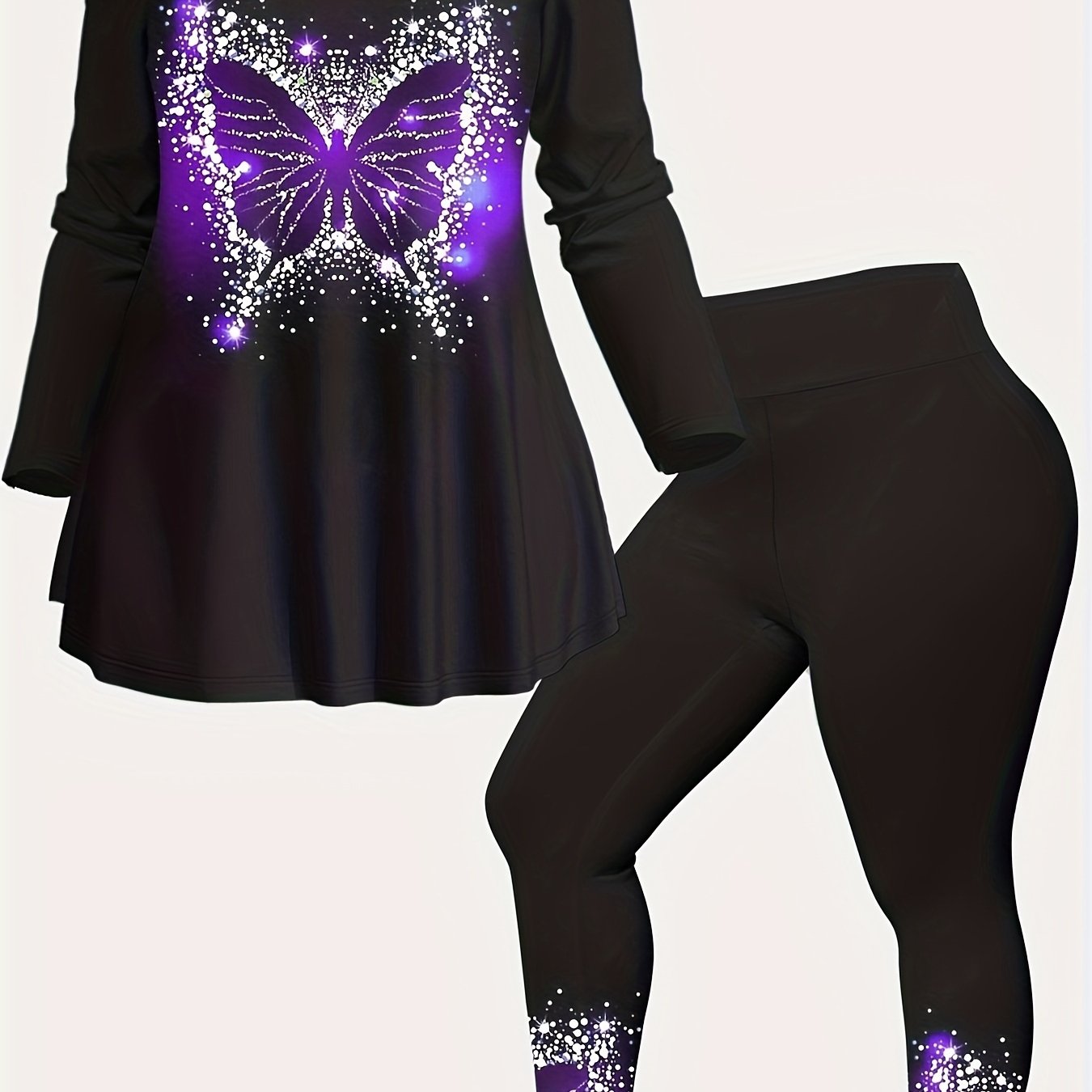  Glitter Butterfly High Rise Skinny Leggings