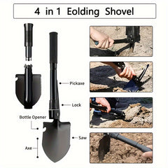 4-In-1 Stainless Steel Folding Survival Shovel for Camping Hiking