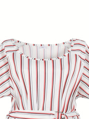  Striped Short Sleeve Midi Dress With Belt