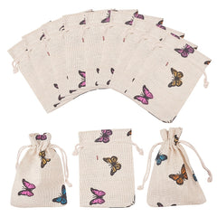 50pcs Poly Polyester Drawstring Gift Bags Butterfly Print 14x10cm