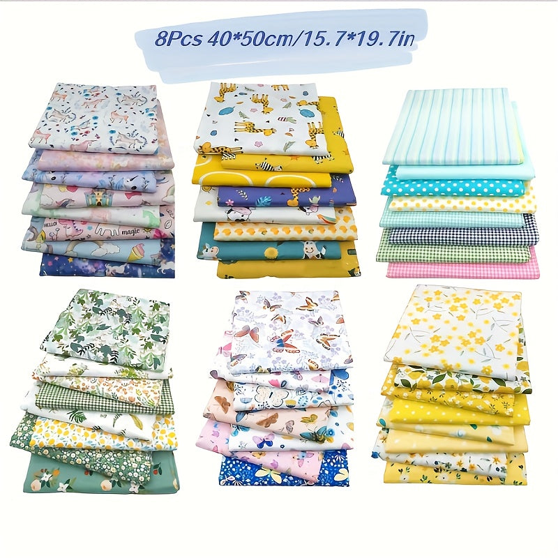 8pcs Multicolor Patchwork Fabric Cotton Sewing Floral DIY Doll