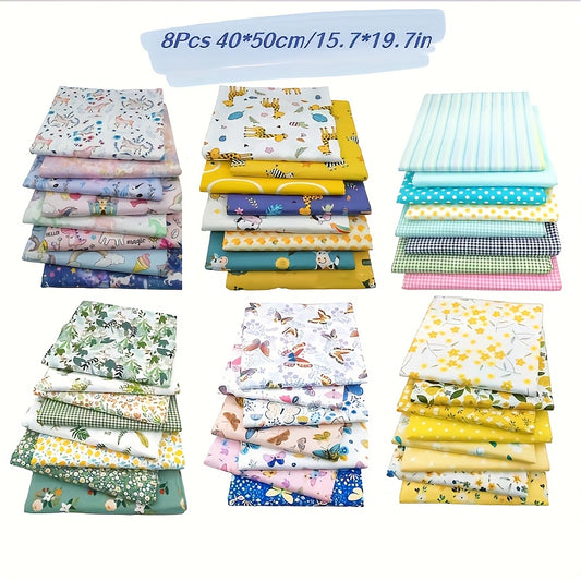 8pcs Multicolor Patchwork Fabric Cotton Sewing Floral DIY Doll
