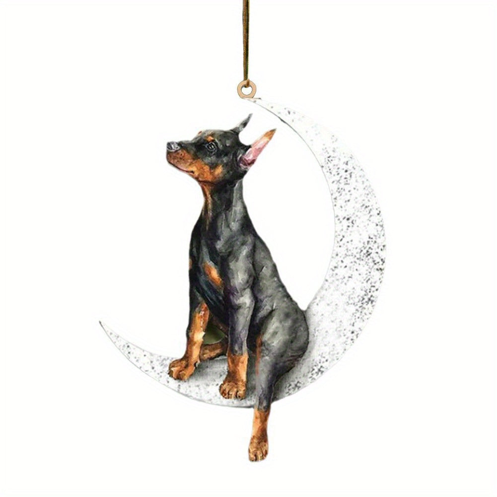 Car Rearview Mirror Pendant Dog Sitting On Moon Hanging Ornament