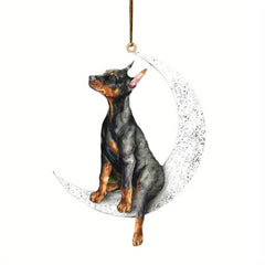 Car Rearview Mirror Pendant Dog Sitting On Moon Hanging Ornament