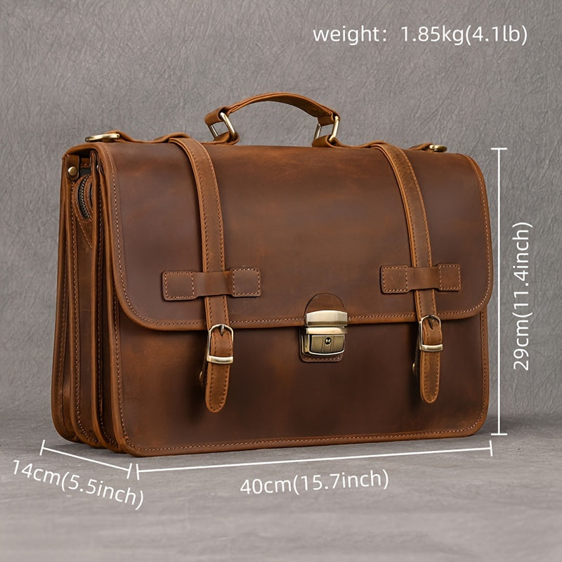 Men's Leather Laptop Messenger Bag Briefcase