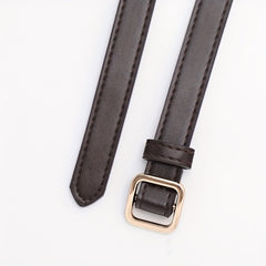 Coffee Vintage PU Leather Belt with Square Metal Buckle