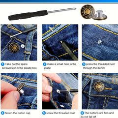 10pcs No Sewing Metal Jeans Buttons Kit 17mm Nailless Removable Jean Buttons