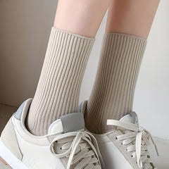 6 12 Pairs Cotton Crew Socks Women Men Solid Casual Socks