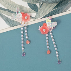 Tassel Pink Flower Pearl Hair Clip Vintage Cheongsam Hair Accessories