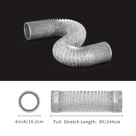 10-16cm Dryer Vent Hose Flexible Foil Non-Insulated, 8 Feet with 2 Clips