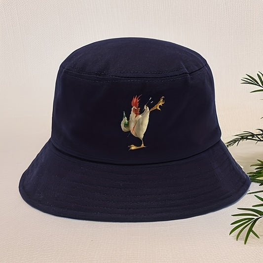 Cartoon Rooster Embroidered Sunscreen Bucket Cap