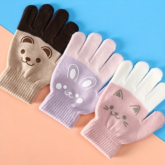 Kids Cartoon Knitted Gloves for Autumn and Winter