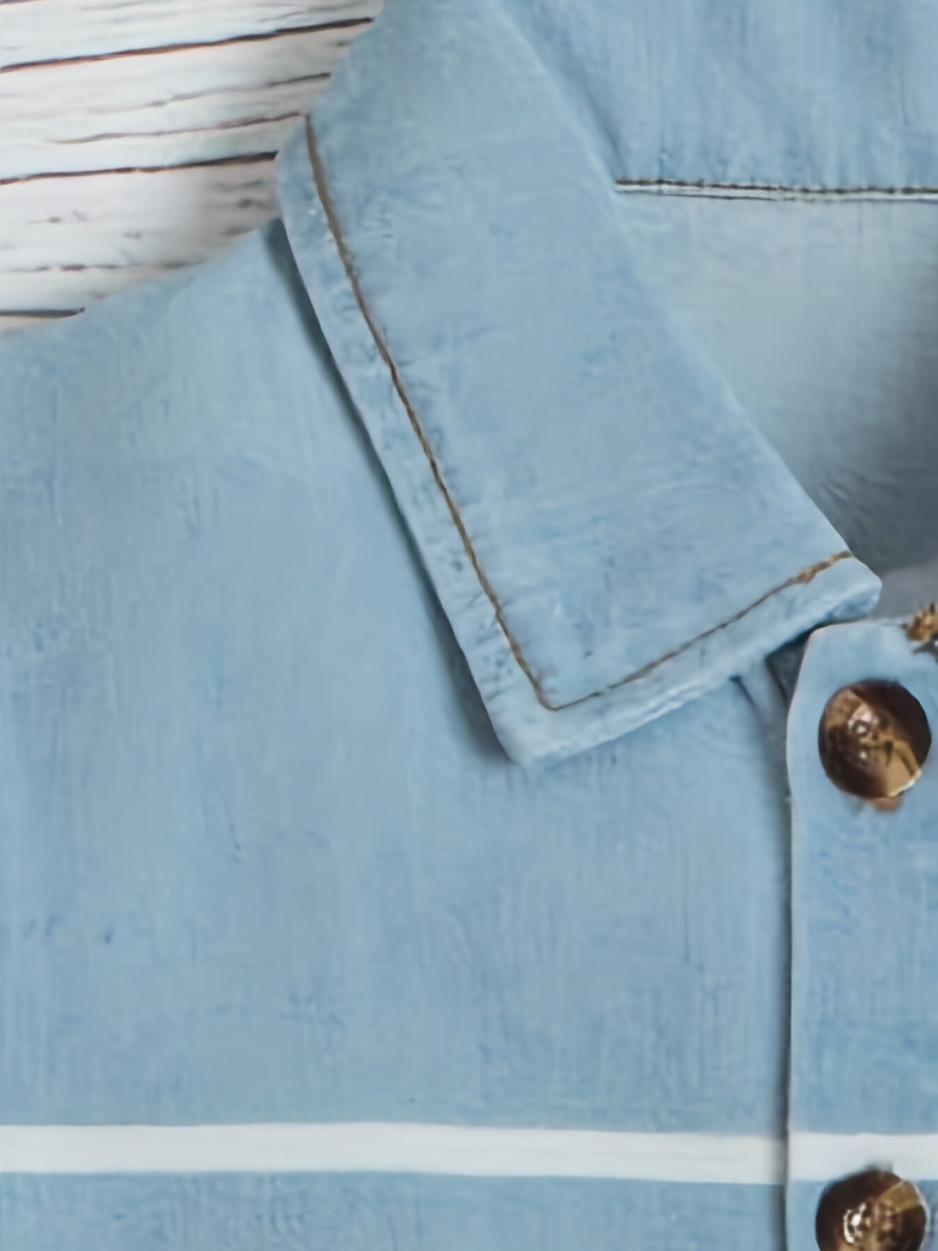 Boys Striped Denim Lapel Shirt Short Sleeve Button Down Tee