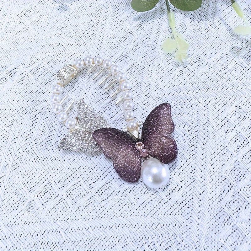 Vintage Butterfly Hair Claw Clip with Faux Pearl