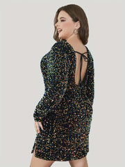  Sequins Long Sleeve Cut Out Dress