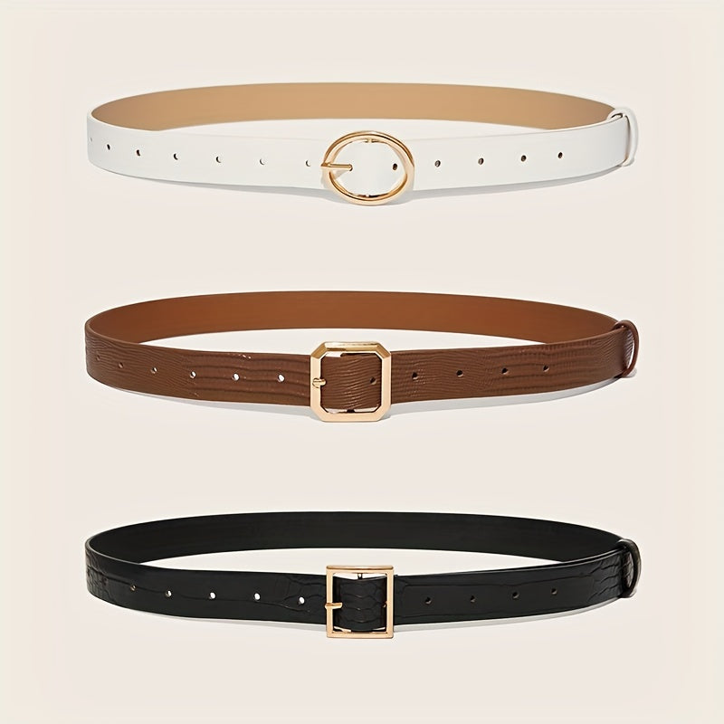 Embossed PU Belt with Golden Pin Buckle Set
