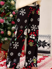  Christmas Pants Women's Plus Gift & Snowflake Print Elastic Drawstring
