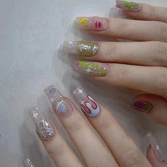 24pcs Ballet Nail Space Series False Nail Sheets with Tool Kit