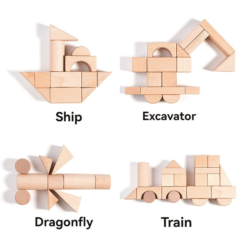 Wooden Building Blocks Various Shapes for Educational Play