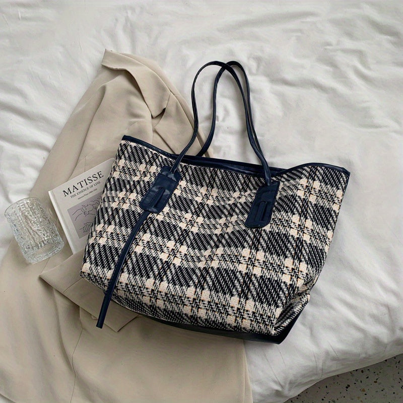Plaid Large Capacity Tote Bag Textured Shopping Shoulder Bag