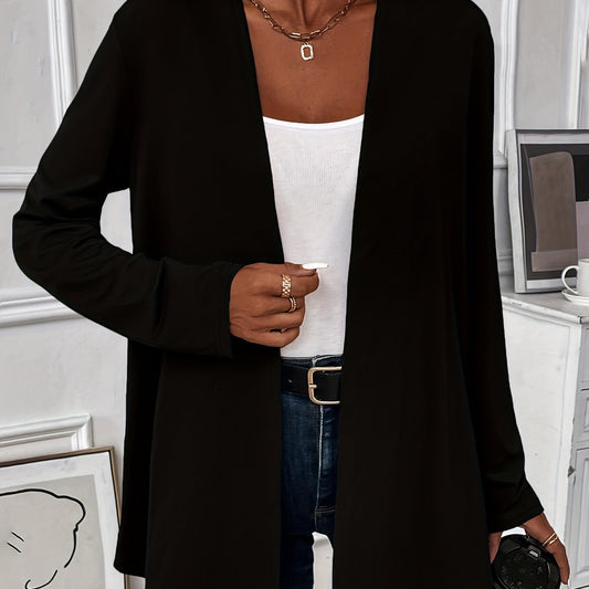Solid Knit Cardigan Long Sleeve Open Front Casual Cardigan