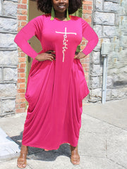  Women's Letter Print Ruched Maxi Dress