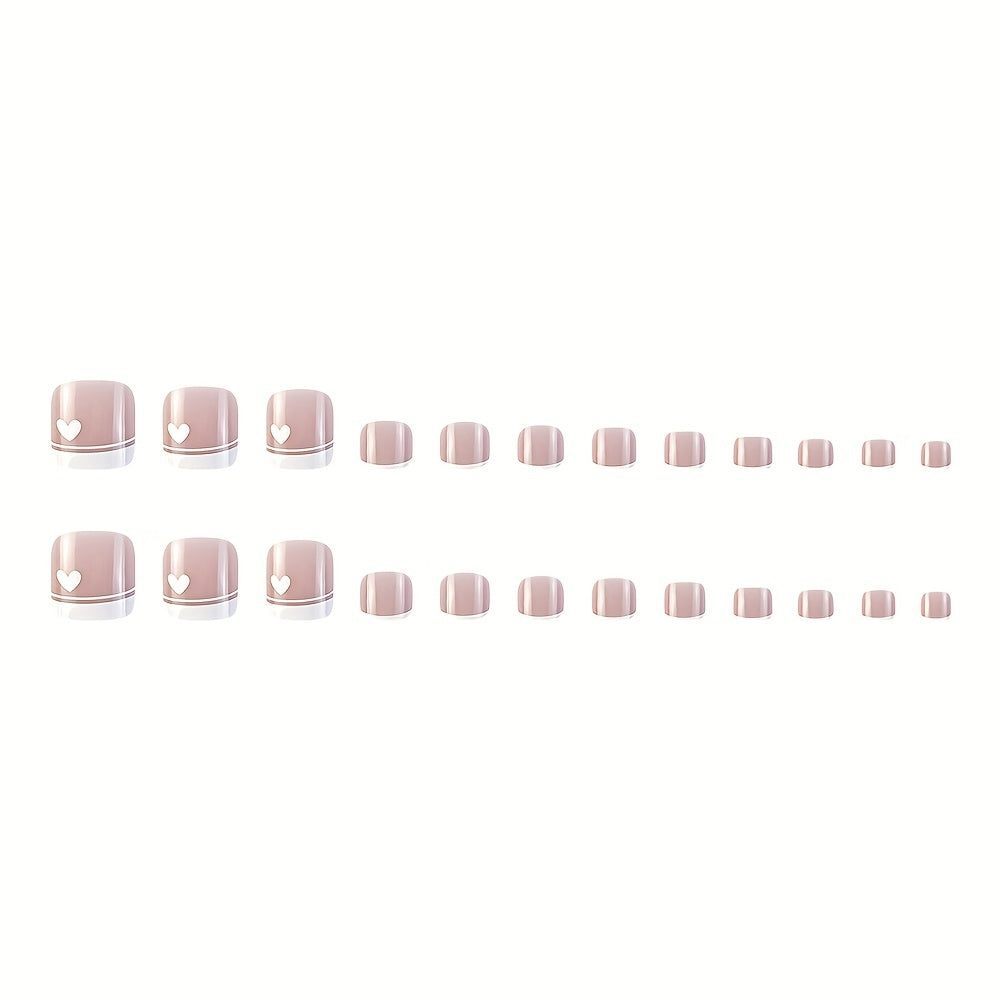 24pcs Glossy French Tip Press On Toenails with Pink Glue