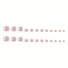 24pcs Glossy French Tip Press On Toenails with Pink Glue