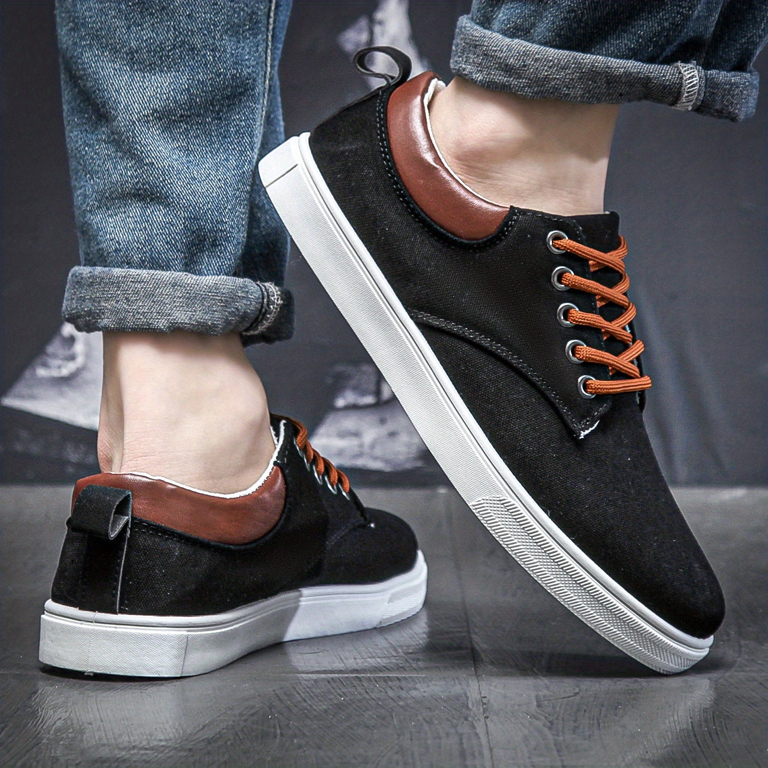 Men's Lace Up Canvas Sneakers Skate Shoes Good Grip Breathable