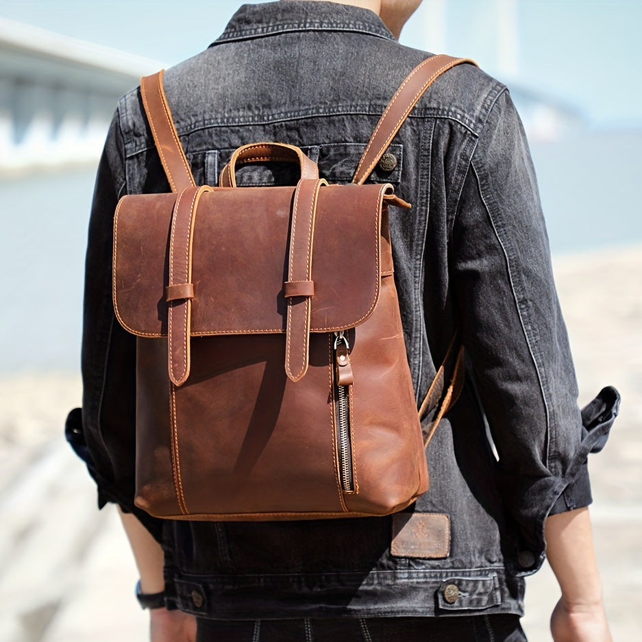 Vintage Leather Backpack Casual Schoolbag Functional Backpack