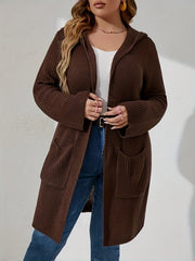  Knit Hooded Overcoat Cardigan Women's Long Sleeve