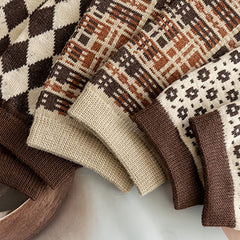 Floral & Plaid Print Socks Retro College Style Women's Stockings