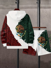 Mexico Rooster Print Men's Casual Hoodie & Shorts Set