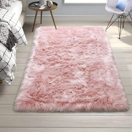Pink Faux Wool Plush Mat for Living Room Coffee Table Sofa Rug