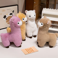 Plush Alpaca Stuffed Animal Toy Realistic Eyes Fluffy Ears Beige Brown