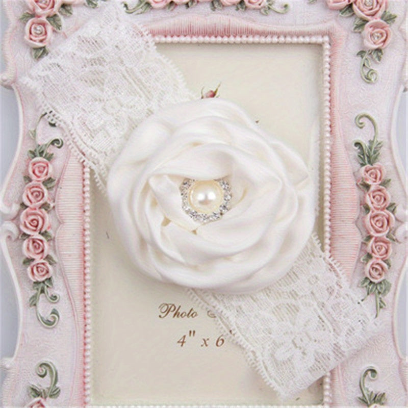Lace Pearl Crystal Flower Headband for Baby Girls