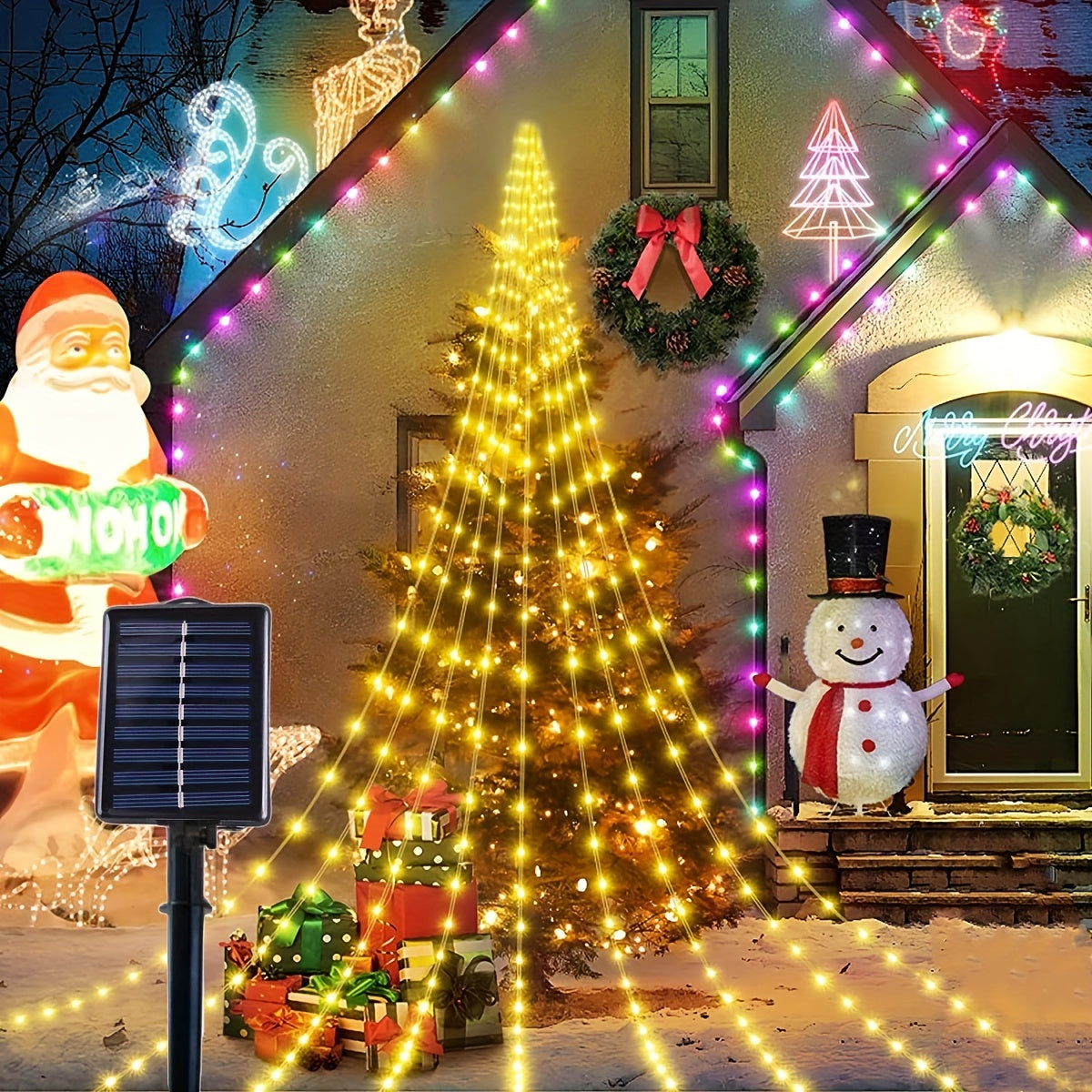 180 LEDs Waterfall Lights Solar Operated 8 Modes String Lights
