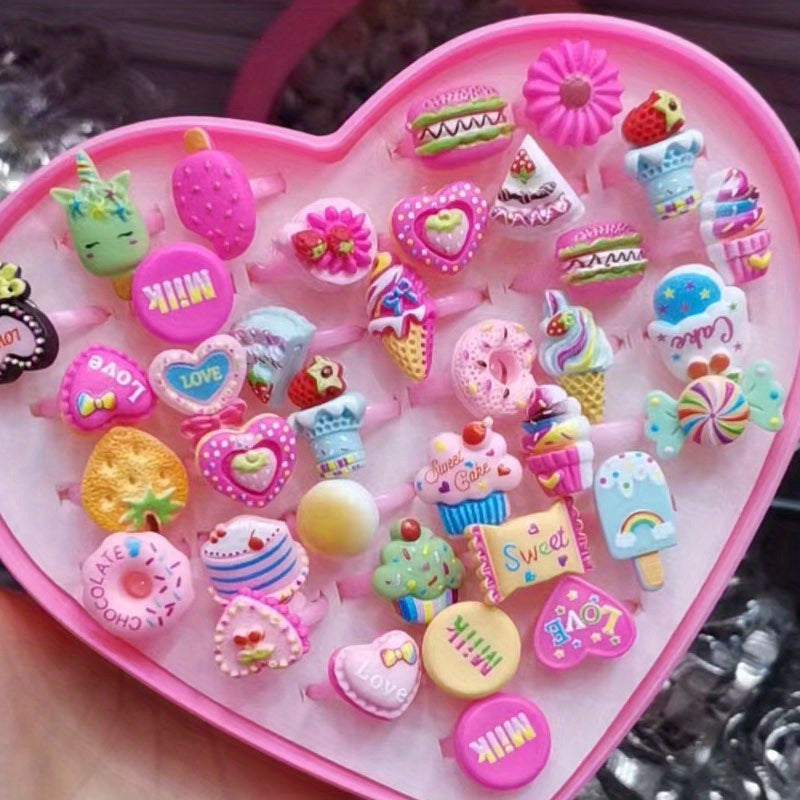 10Pcs Mixed Jewelry Plastic Rings for Girls Resin Candy Heart Ring