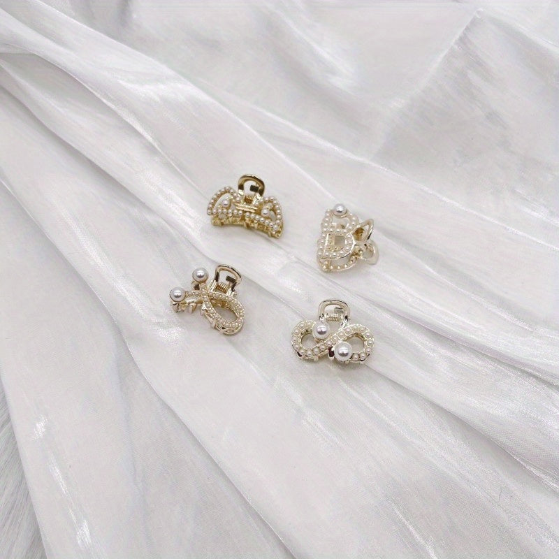 Faux Pearl Mini Hair Claw Braided Metal Bangs Clip