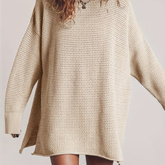  Casual Sweater Dress Solid Hollow Long Sleeve High Stretch Knitted Spl