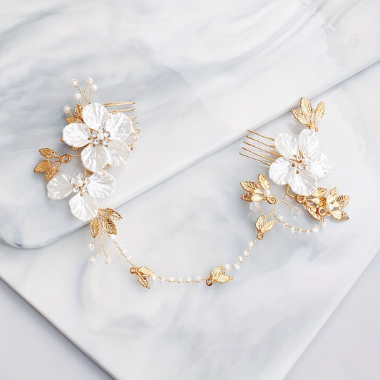Flower & Pearl Hair Comb Bridal Wedding Accessory