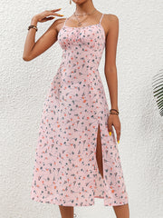 Floral Print Spaghetti Dress Backless Cami Dress