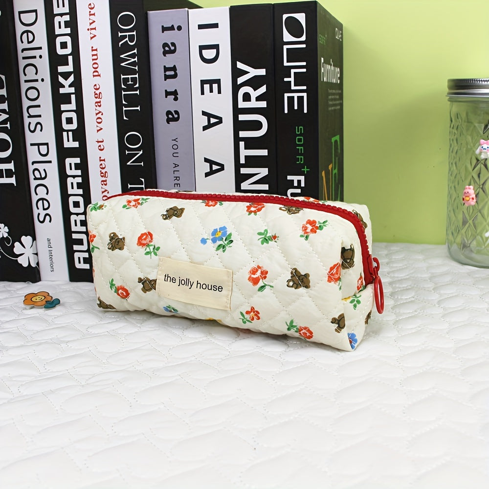 Bear Flower Makeup Bag Travel Toiletry Organizer