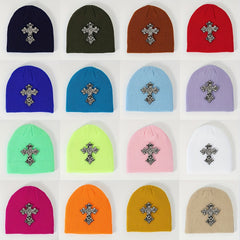 Y2K Cross Patch Beanie Unisex Candy Knitted Hat Gothic Skull Cap