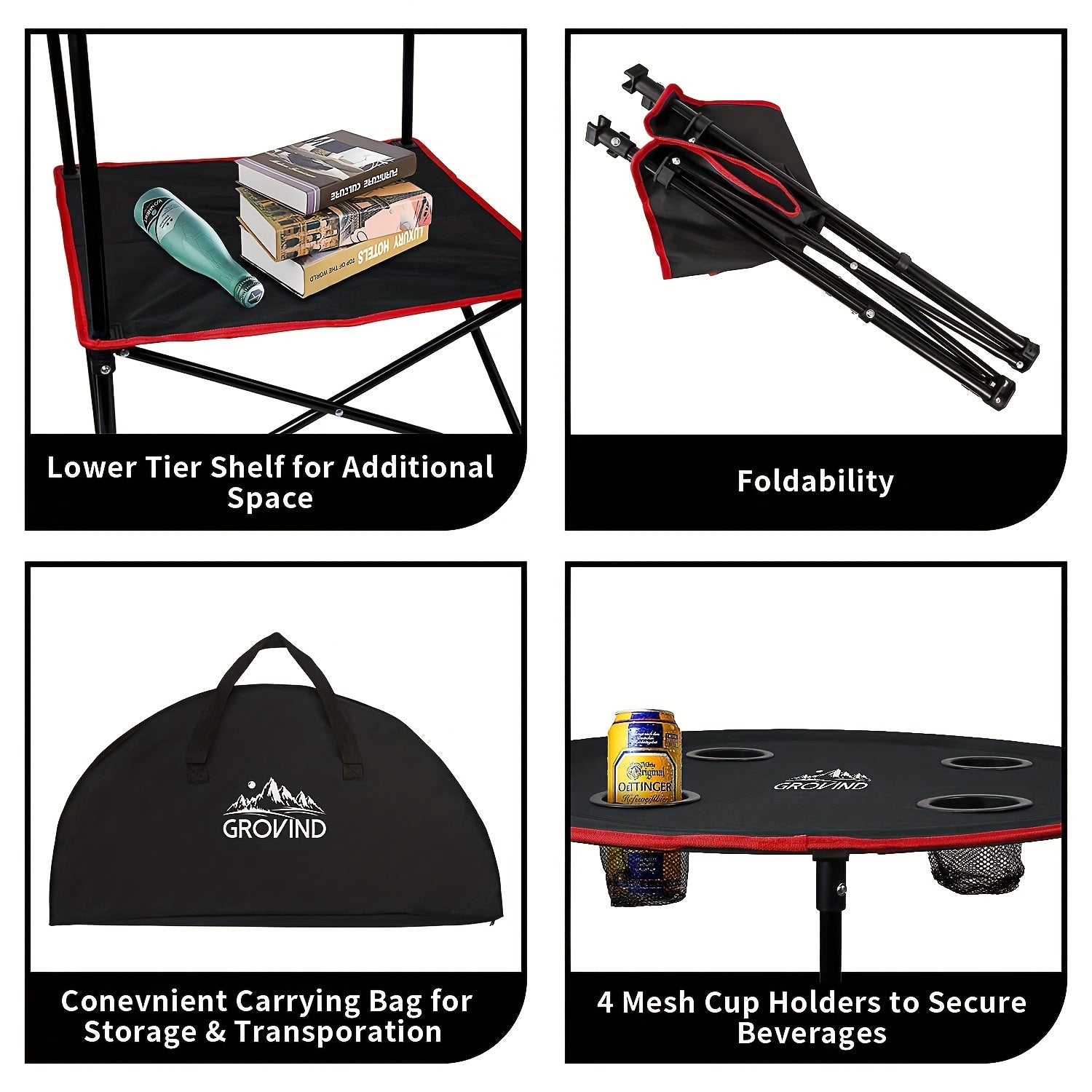 Portable Folding Table with 4 Cup Holders and Bags for BBQ Outdoor Camping