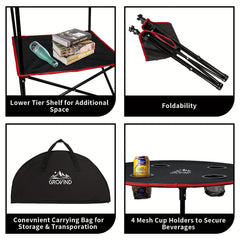 Portable Folding Table with 4 Cup Holders and Bags for BBQ Outdoor Camping