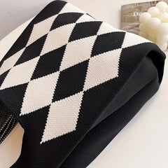 Rhombus Contrast Woven Handbag Fabric Crochet Niche Tote Bag