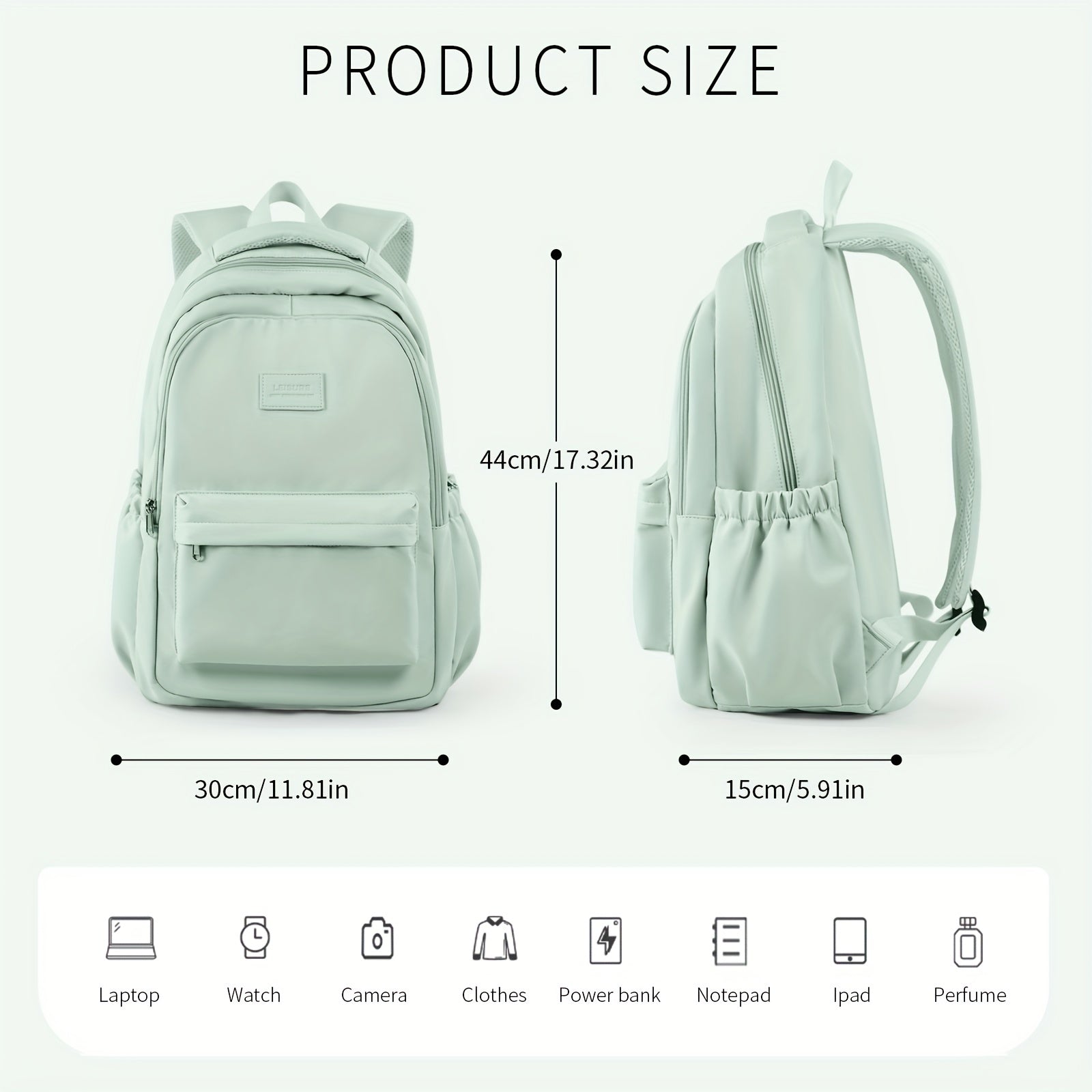 Preppy Zipper Storage Backpack All Match Daypack Travel Bag